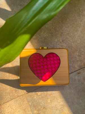 Valentine special heart shaped wooden clutch bag