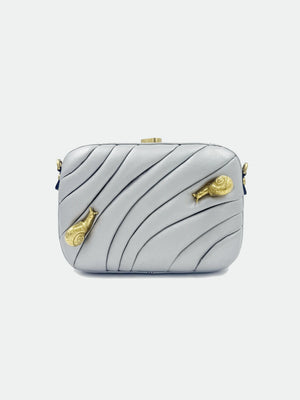 Vegan leather puffed box clutch bag with brass snails