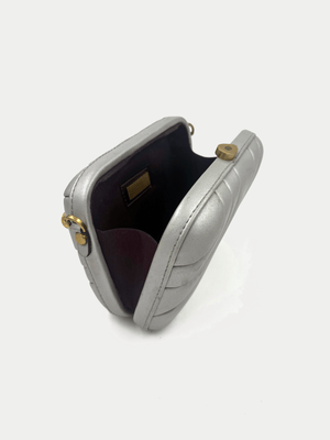 vegan leather puffed box clutch bag with brass snails