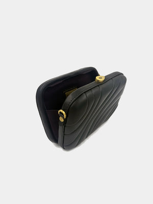 vegan leather puffed box clutch bag with brass snails