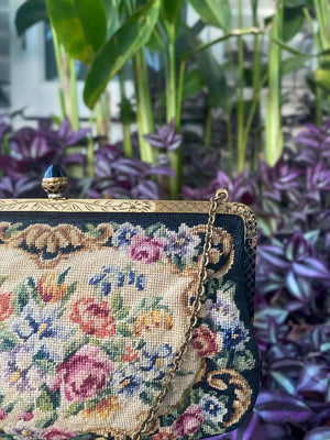 Enamelled 1930's Gilt Frame Petit Point Floral Purse - Rachana Reddy