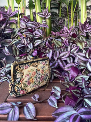 Enamelled 1930's Gilt Frame Petit Point Floral Purse - Rachana Reddy