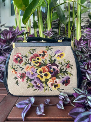 FLORAL PETIT POINT VINTAGE BAG FROM 1940'S - Rachana Reddy