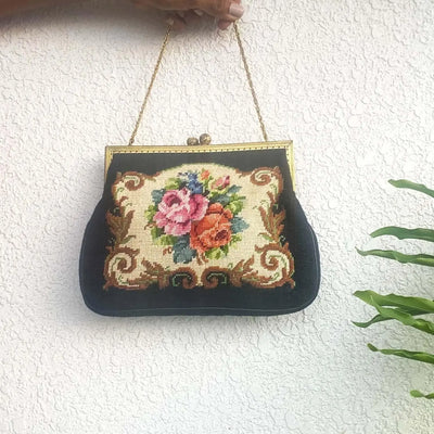 Floral PETIT POINT VINTAGE BAG FROM 1950'S