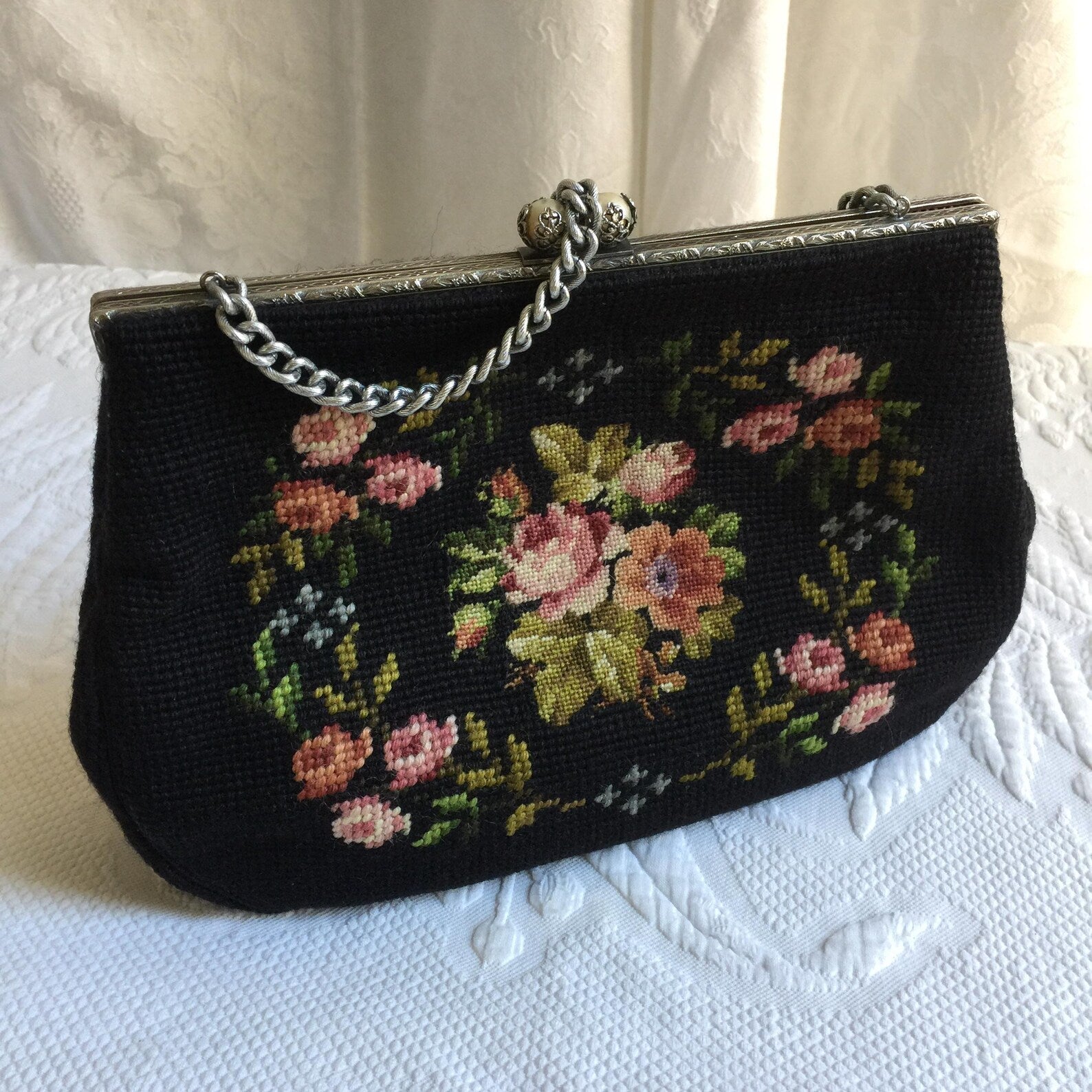 Floral Petit Point Vintage Bag from 1940's Vintage Pre-loved
