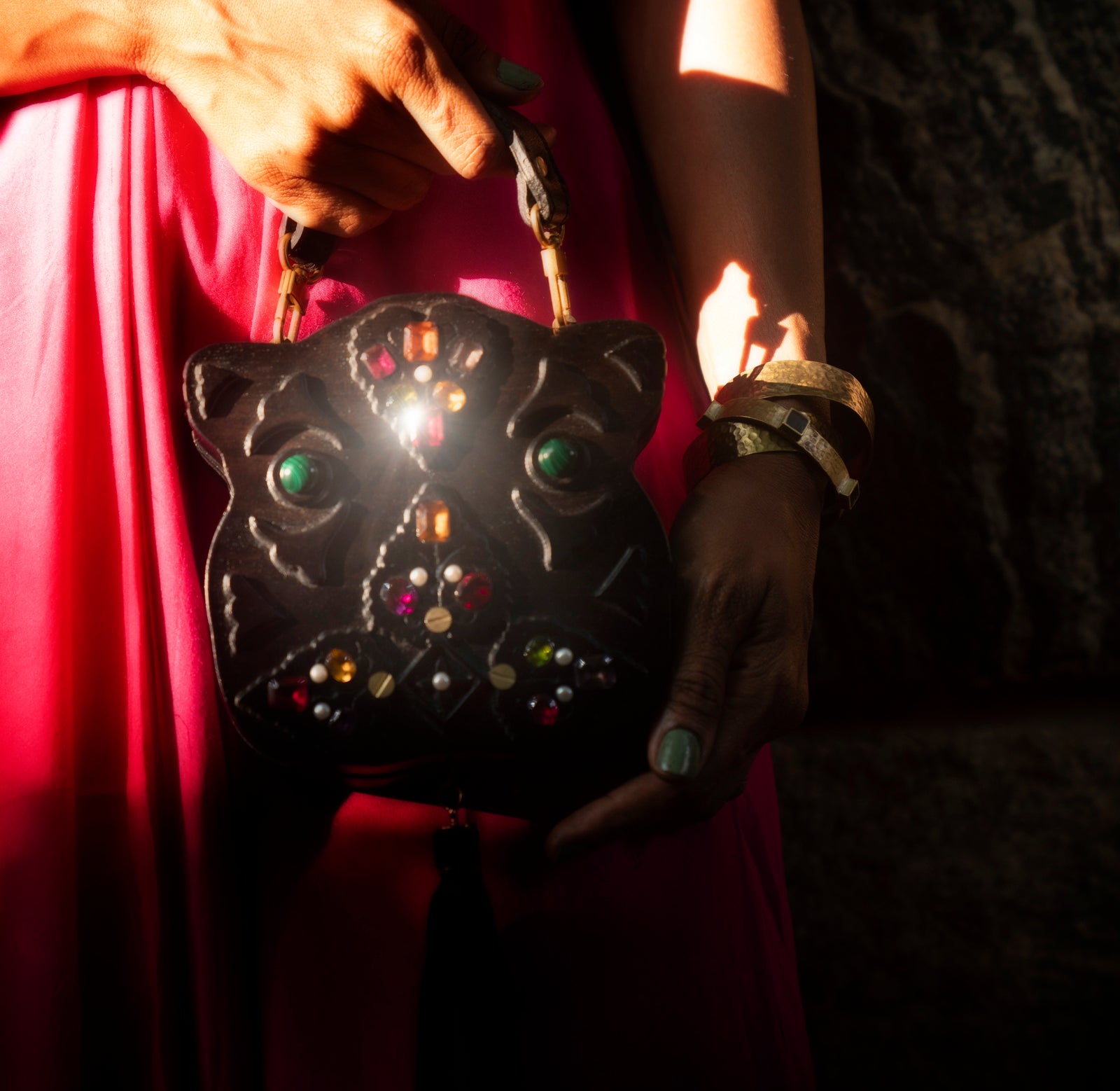 Maayah panther wooden bag by rachana reddy