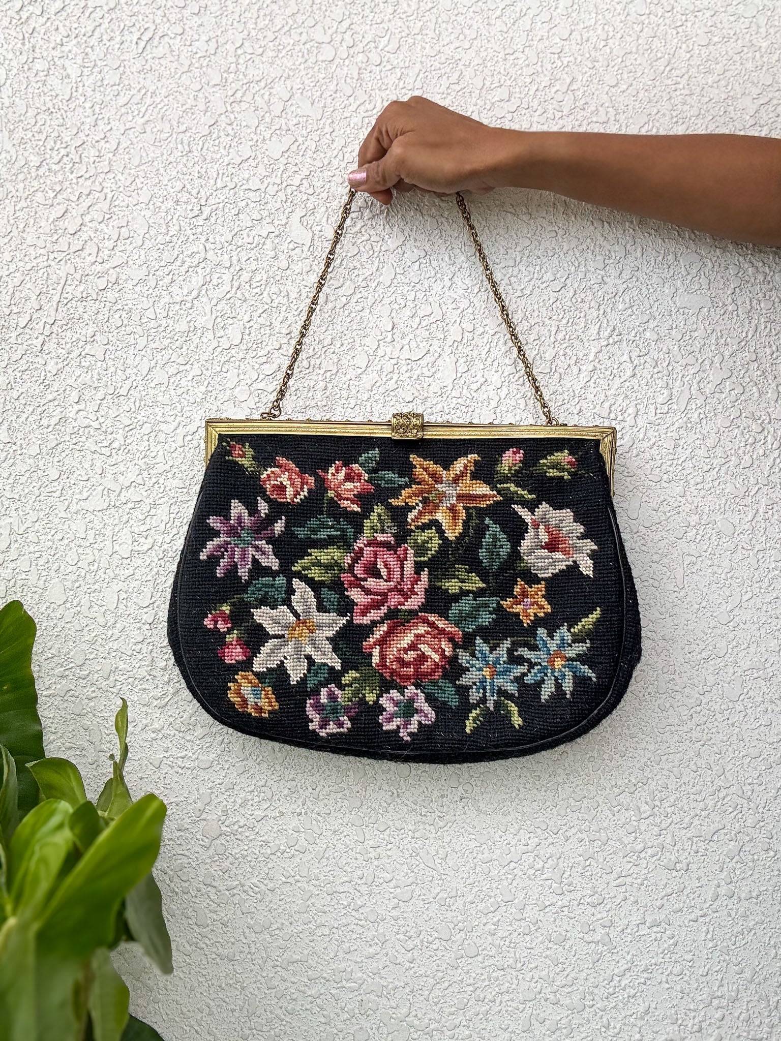 Floral PETIT POINT VINTAGE BAG FROM 1950'S - Rachana Reddy