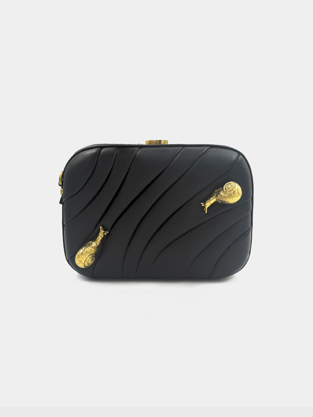 vegan leather puffed box clutch bag with brass snails