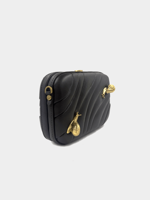 vegan leather puffed box clutch bag with brass snails