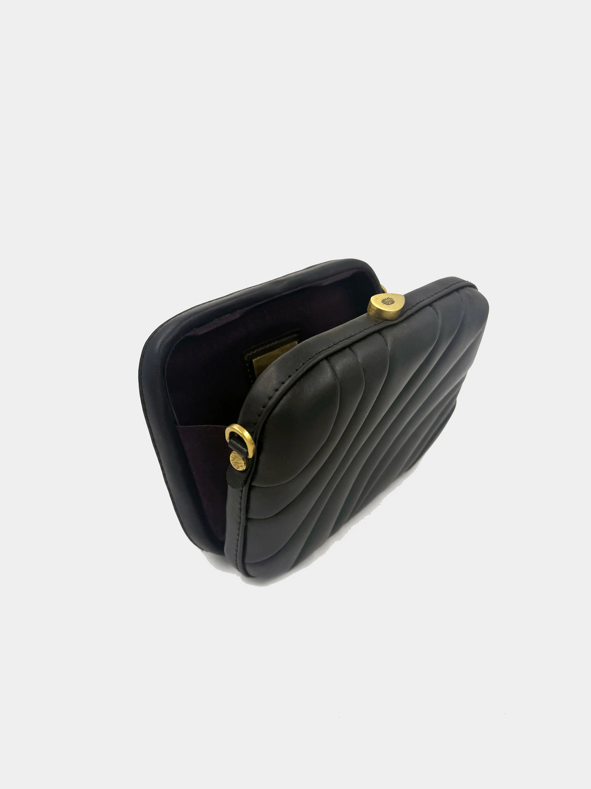 vegan leather puffed box clutch bag with brass snails