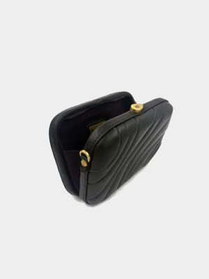 vegan leather puffed box clutch bag with brass snails