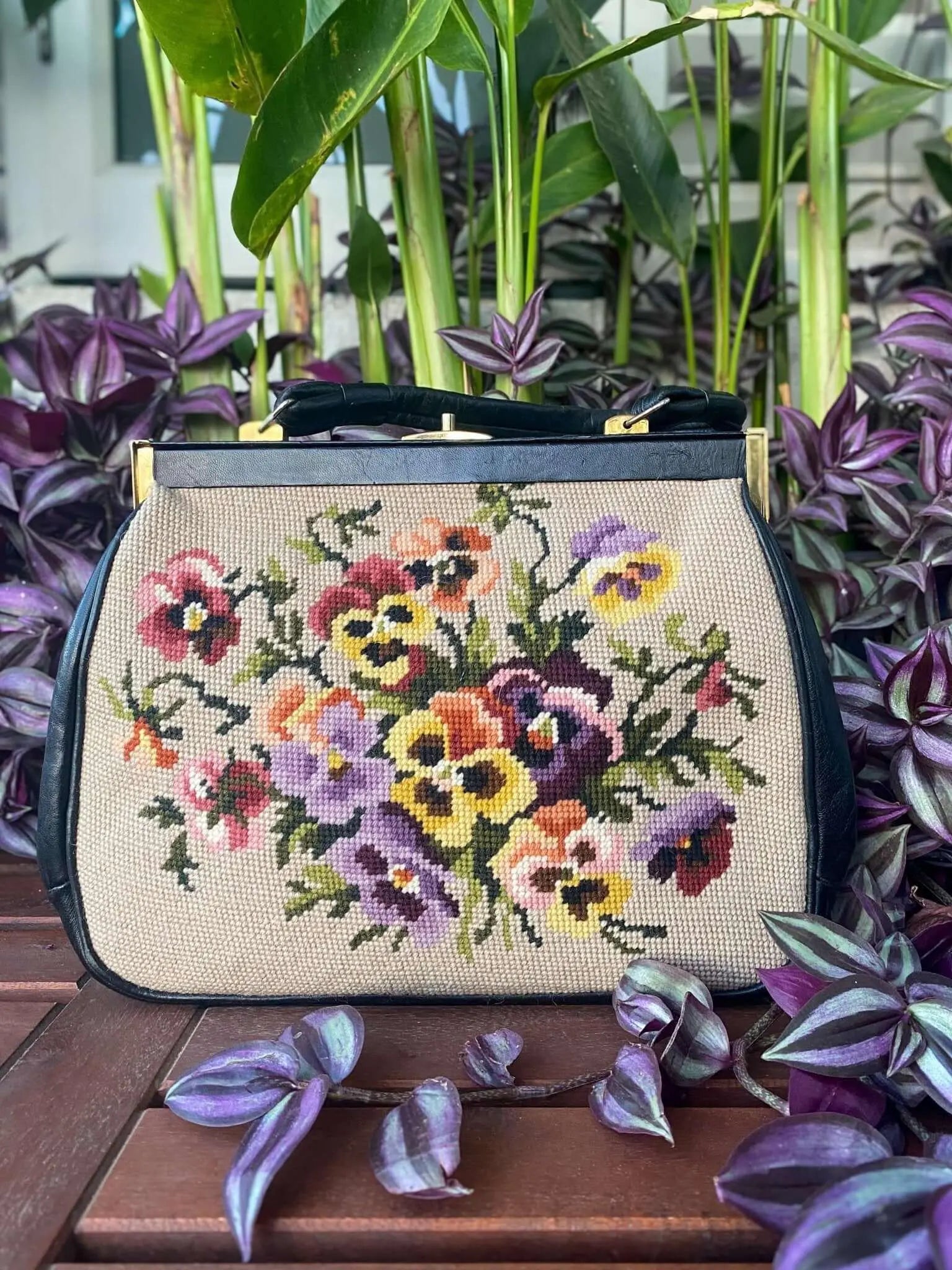 FLORAL PETIT POINT VINTAGE BAG FROM 1940'S - Rachana Reddy