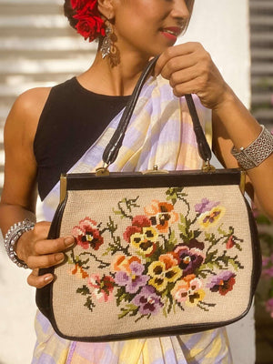 FLORAL PETIT POINT VINTAGE BAG FROM 1940'S - Rachana Reddy