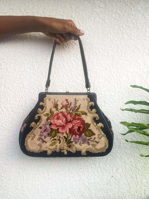 FLORAL PETIT POINT VINTAGE BAG FROM 1940'S - Rachana Reddy