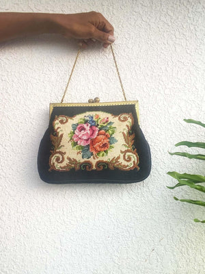 Floral PETIT POINT VINTAGE BAG FROM 1950'S - Rachana Reddy