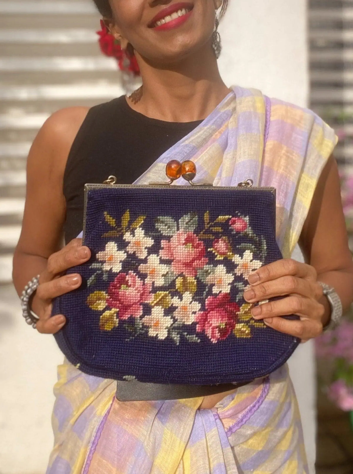 FLORAL PETIT POINT VINTAGE BAG FROM 1960'S - Rachana Reddy