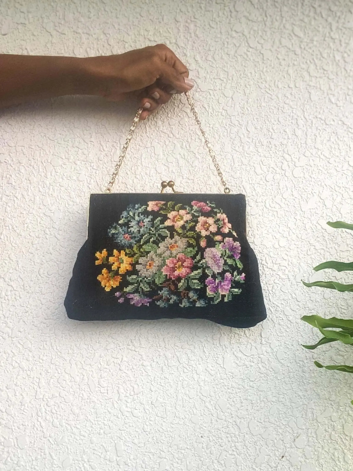 Floral PETIT POINT VINTAGE BAG FROM 1960'S - Rachana Reddy