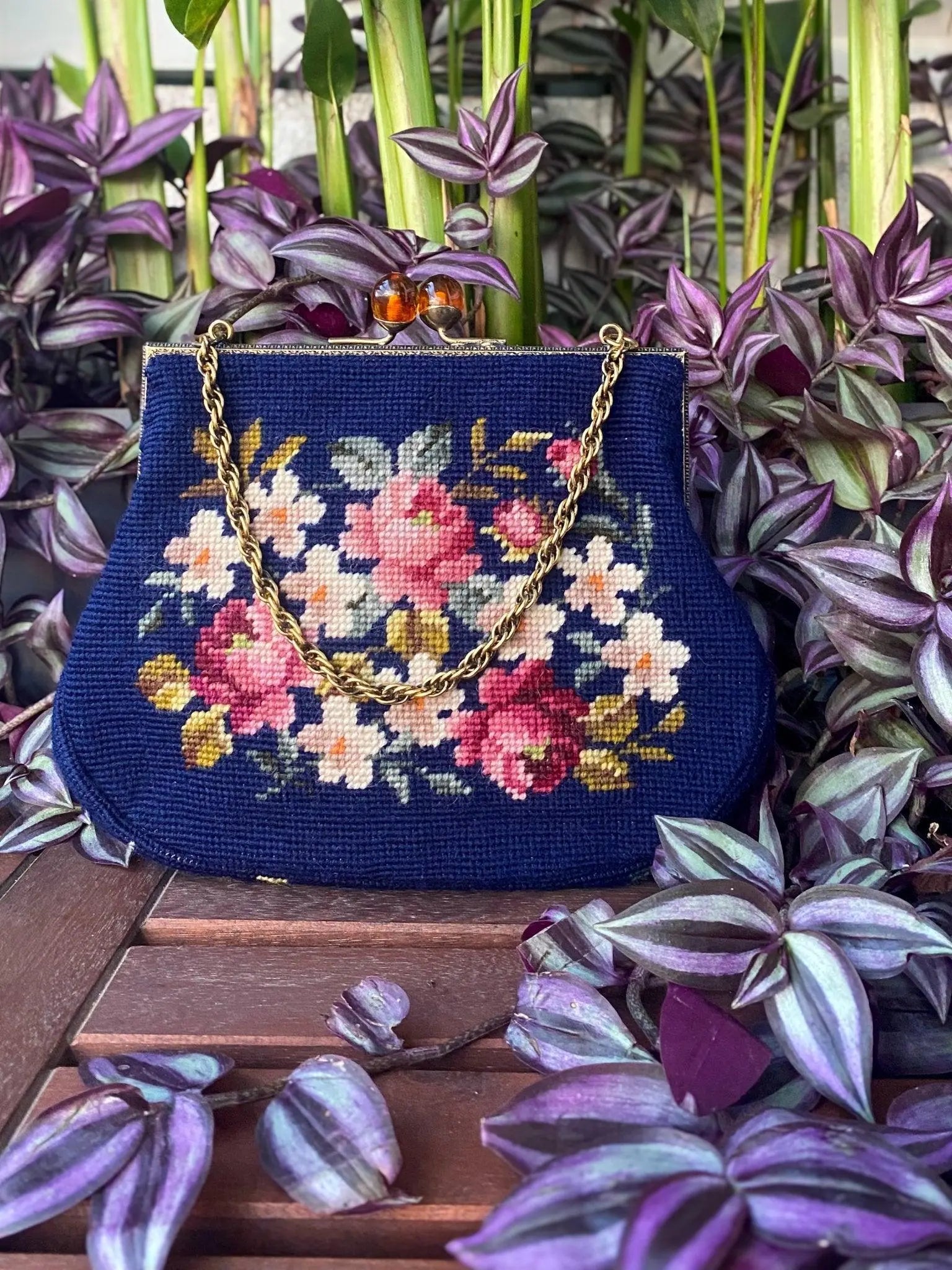 FLORAL PETIT POINT VINTAGE BAG FROM 1960'S - Rachana Reddy