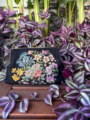 Floral PETIT POINT VINTAGE BAG FROM 1960'S - Rachana Reddy