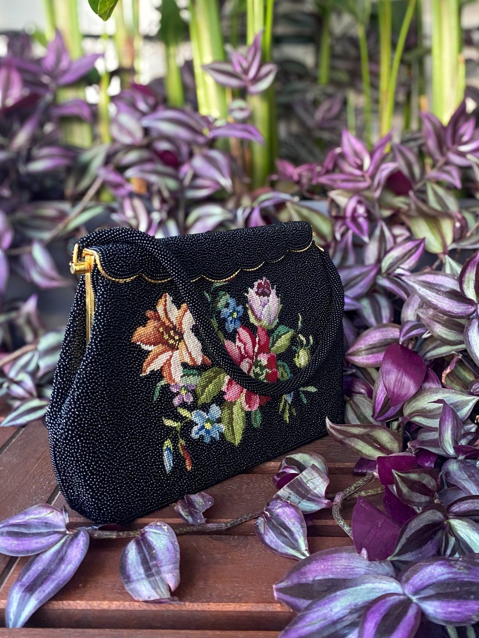 Vintage black beaded purse discount