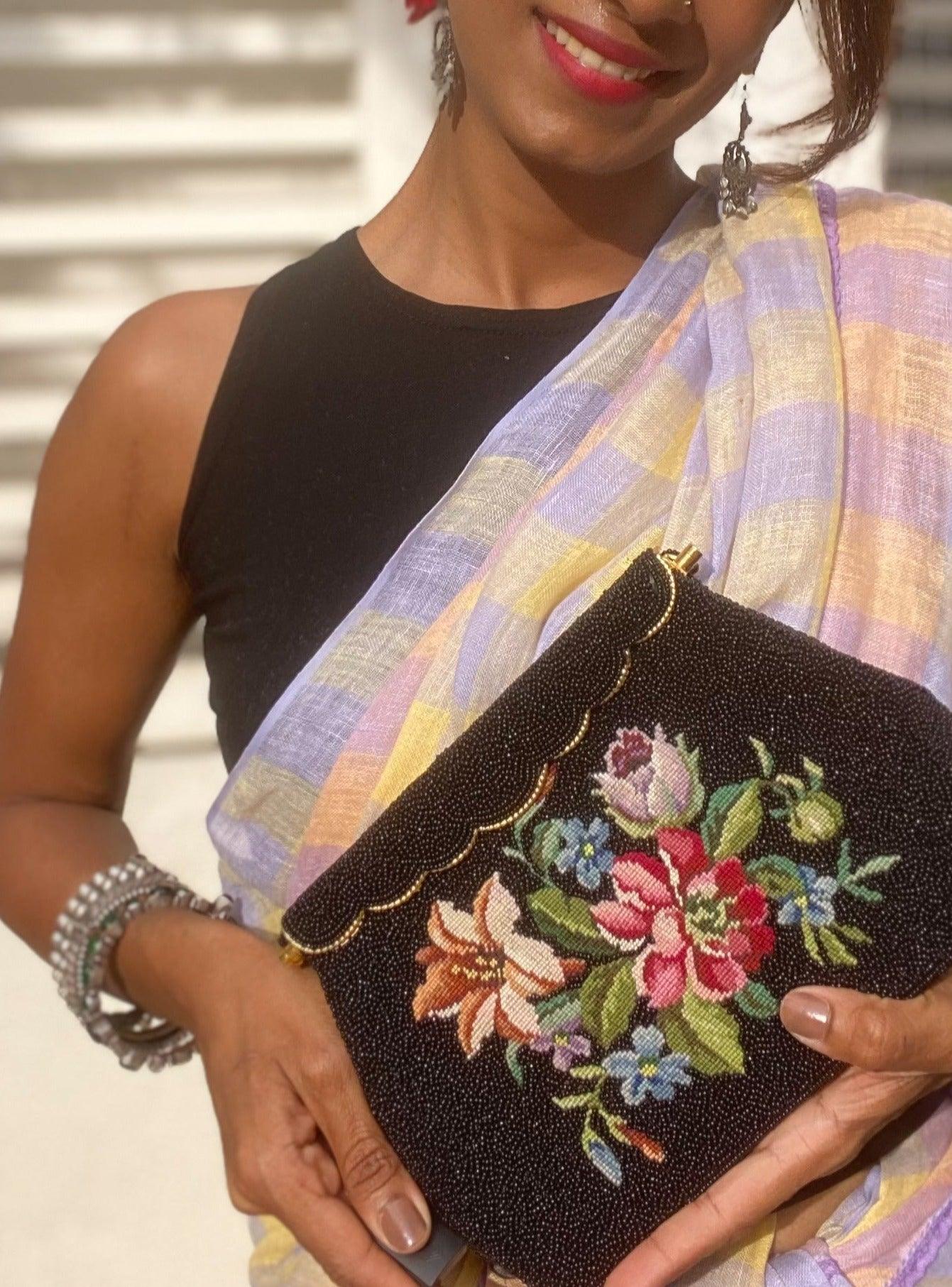 Vintage black beaded evening bag on sale