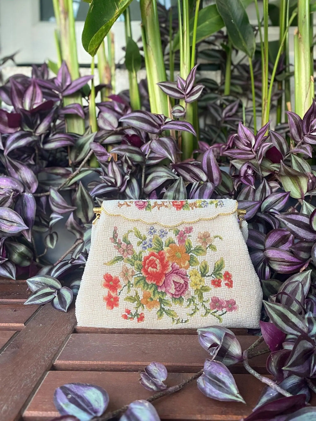 Vintage Beaded Purse with Petit Point from 1950's - Rachana Reddy